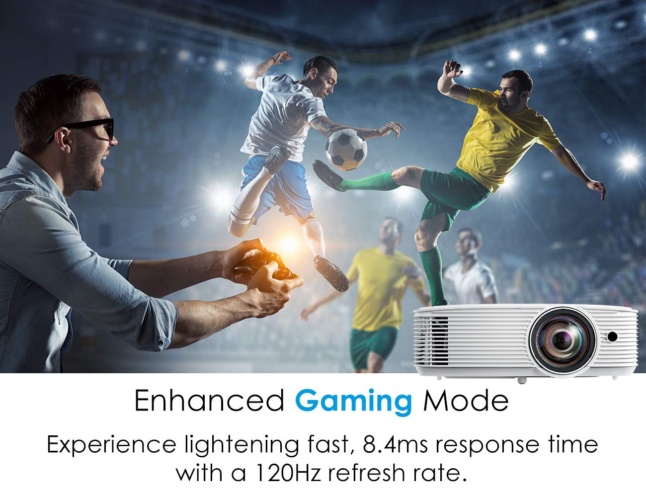 Optoma GT1080HDR Short Throw Gaming Projector | Enhanced Gaming Mode for 1080P 120Hz Gaming at 8.4ms | 4K UHD Support | Play HDR for 4K and 1080P | High 3800 lumens for Day & Night Gaming, White