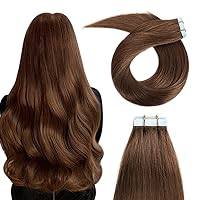 Tape in Human Hair Extensions 16 inches 20pcs 40g Silky Seamless Skin Weft Straight Remy Human Hair Tape in Extensions #4 Medium Brown