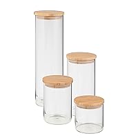 HoneyCanDo 4-Piece Glass Jar Storage Set, Bamboo Lids, 130 oz, Natural, 4 Count