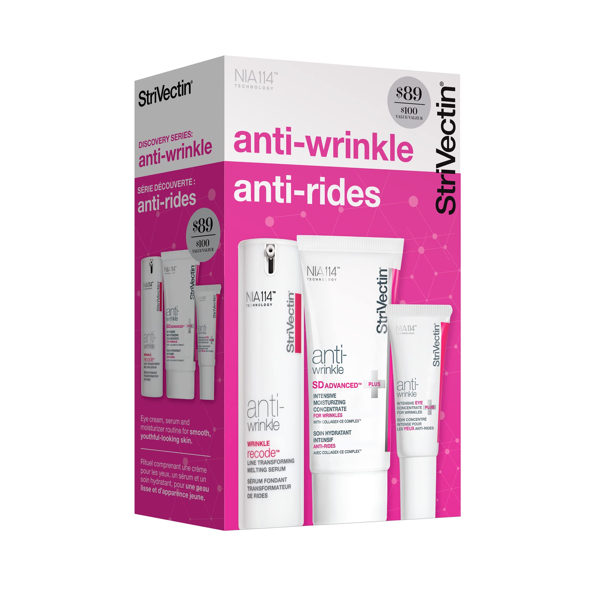 StriVectin Power Starters Anti-Wrinkle Trio for Youthful, Healthy-Looking Skin, Face and Around the Eyes, Full-Size Routine