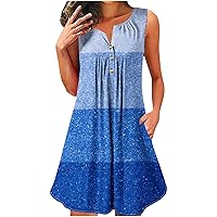 Women's Plus Size Dress 2024 Summer Dress Loose Romper Dress Sleeveless Sundress Flowy Beach Dress Color Block Dress