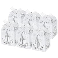 LEMESO 25 Pc Baptism Favors Boxes Favor Boxes Party Favor Boxes with 25 Ribbons and 25 Cross Tags Great for Christian Baby Shower Wedding Small Gift Bags Decorations