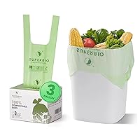 3 Gallon Compostable Handle Tie Kitchen Garbage Bags, 80 Count, Food Scrap Trash Bags For Home Office Bathroom Kitchen Bins, Certified by BPI and OK Compost Home