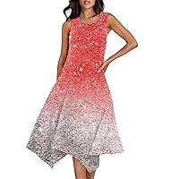 Plus Size Summer Dresses for Women 2024 Flowy Dresses for Women 2024 Summer Casual Beach Vacation Loose Fit with Sleeveless Round Neck Swing Dress Watermelon Red Medium