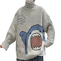 Unisex Turtleneck Sweater Cartoon Shark Long Sleeve Oversized Knit Jumper Top