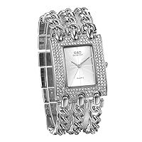 JewelryWe Womens Luxury Simple Square Dial Quartz Watch Rhinestone Gold Tone Case Chain Band Wrist Watch for Halloween