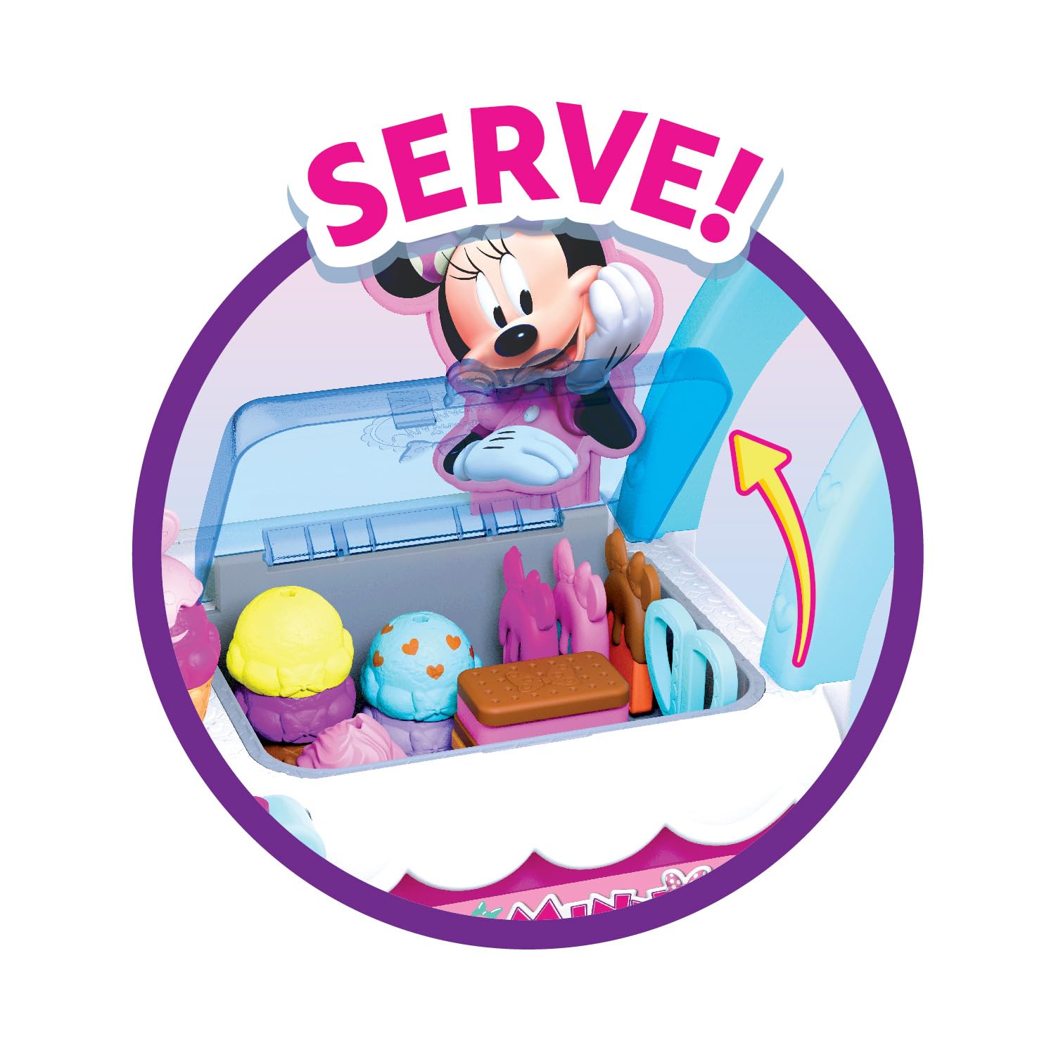 Disney Junior Minnie Mouse Sweets & Treats 2-foot Tall Rolling Ice Cream Cart, 39-pieces, Pretend Play Food Set, Officially Licensed Kids Toys for Ages 2 Up, Gifts and Presents by Just Play