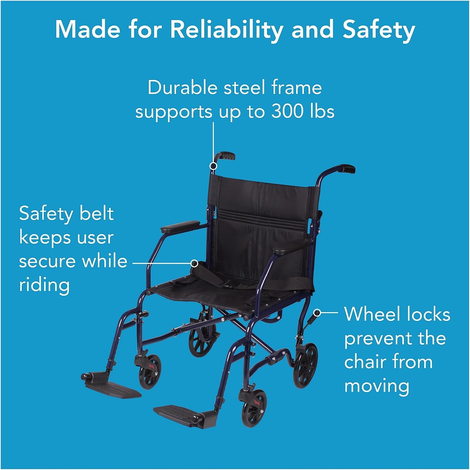 Carex Transport Wheelchair with Wheelchair Cushion, 19 inch Seat - Folding Transport Chair with Foot Rests - Foldable Wheel Chair and Lightweight Folding Wheelchair