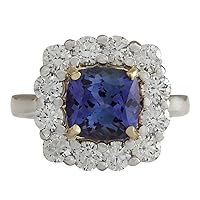 4.66 Carat Natural Blue Tanzanite and Diamond (F-G Color, VS1-VS2 Clarity) 14K White Gold Luxury Engagement Ring for Women Exclusively Handcrafted in USA