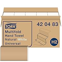 Tork Multifold Hand Towel, Natural White, H2, Universal, 3-Panel, Disposable, 100% Recycled Fibers, 1-Ply, 16 x 250 Sheets, 420483