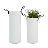 CosmoLiving by Cosmopolitan Ceramic Decorative Vase Centerpiece Vases with Leather Handles, Set of 2 Flower Vases for Home Decoration 15