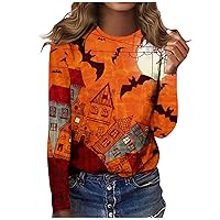 XHRBSI Fashion Women's Round Neck Long Sleeve Casual Printed Top Linen Shirts for Women