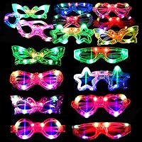 24 Packs LED Glasses for kids Glow in the dark Party Supplies Favor,6 LED 6 Shapes Glasses Flashing Plastic Light up Glass Toys Bulk 3 Replaceable Battery fit New Year Eve Party Supplies Holiday