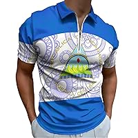 Nicaragua Paisley Flag Men's Polo Shirts Casual Short Sleeve Golf Polo Shirts Zippered Polo T Shirts Tops