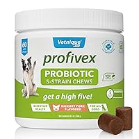 Vetnique Labs Profivex Probiotics for Dogs All Natural Dog Chews & Powder for Digestive Health Probiotic Supplements for Dogs 5 Strains of Probiotics & Prebiotics (Soft Chews, 60ct)