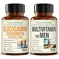 Glucosamine Chondroitin Turmeric MSM + Men’s Multivitamin 2-Bottle Supplement Bundle for Him. Joint Health, Inflammatory Response, Immune Support, Antioxidant Properties