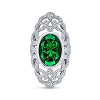 Bling Jewelry Trendy Statement Filigree Oval AAA Cubic Zirconia Vintage Style Simulated Emerald Green CZ Armor Long Full Finger Ring Silver Plated