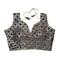 KULIA® Ethnic Blouse Indian Style Women Crop Top Traditional Party Wear Indian Clothes, Stretchable Blouse Embroidery Work Bollywood Designer Readymade Blouse For Saree Diwali Gifts Golden