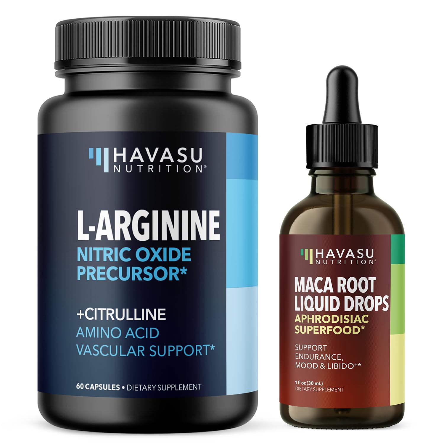 L-Arginine + Citrulline Capsules + Organic Maca Root Liquid Drops | Nitric Oxide Pills & Pure Maca Root Extract for Mood, Endurance, Circulation, Stamina & Energy Support | 1 Fl Oz + 60 Capsules