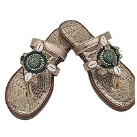Golden Traditional Designer Leather Flat Sandals For Women Stylish Boho Party Wear Sandals By MODOEDEN
