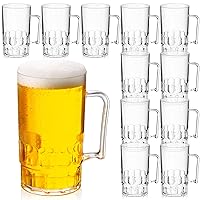 12 Pcs Beer Stein Mug with Handle Clear Plastic Beer Mug Shatter Resistant Large Dimpled Beer Drinking Cups Bulk for Juice Coffee Tea Fest Cocktail Picnic Everyday Drinking Party (12oz)
