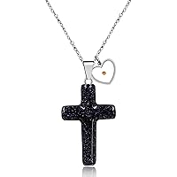 Uloveido Cylindrical Crystal Cross Pendant Necklace Synthetic Agate Stone Religious Necklaces for Women or Men Y942