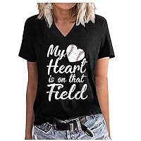 Summer V Neck T Shirts for Women Short Sleeve Shirts Graphic Printed Tshirt Blouse Casual Tops Loose Fit Graphic Tees