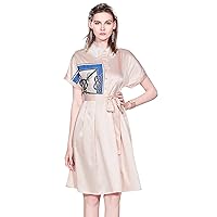 LAI MENG FIVE CATS Womens Collared Neck Button Front Chain Satin Wrap Midi Dress