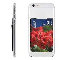 Red Geraniums Printed Phone Card Holder,Leather Phone Card Holder,Adhesive Stick On Credit Card Pocket For Smartphones