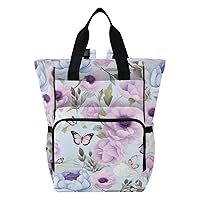 Butterfly Flowers Blue Diaper Bag Backpack for Women Men Large Capacity Baby Changing Totes with Three Pockets Multifunction Baby Bag for Playing Shopping