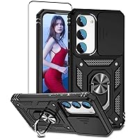 Compatible with Samsung Galaxy S23 Case with Screen Protector and Built in Slide Camera Lens Cover Samsung S23 Case Heavy Duty Protection Shockproof Rugged Protective for Galaxy S23 5G Case -Black