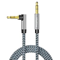 Meokse 3.5mm Audio Cable Male to Male 2FT/0.6M Stereo Aux Cord 90 Degree Right Angle Aux Cable Nylon Braided Aux Cable Compatible with Beats iPhone iPod iPad Tablets Speakers 24K Gold Plated