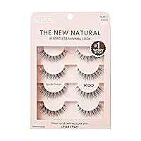 KISS The New Natural, False Eyelashes, Nude Blazer', 12 mm, Includes 4 Pairs Of Lashes, Contact Lens Friendly, Easy to Apply, Reusable Strip Lashes