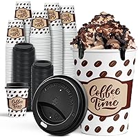 Ginkgo Coffee Cups with Lids 12 oz, 92 Pack Disposable To Go Coffee Cups for Cappuccino, Hot Beverages, Coffee, Cocoa, Chocolate - Coffee Time