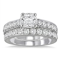 AGS Certified 2 1/2 Carat TW Cushion Cut Diamond Bridal Set in 14K White Gold