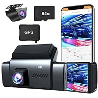 4K Wireless Dash Cam Front and Rear with 64GB Card+GPS, KQQ 3.16