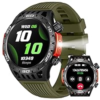 Military Smart Watch for Men with LED Flashlight (Answer/Dial Calls), Compass, 100+ Sports Modes, Rugged Fitness Tracker Watch with Heart Rate SpO2 Tactical Smartwatch for iOS Android Phones