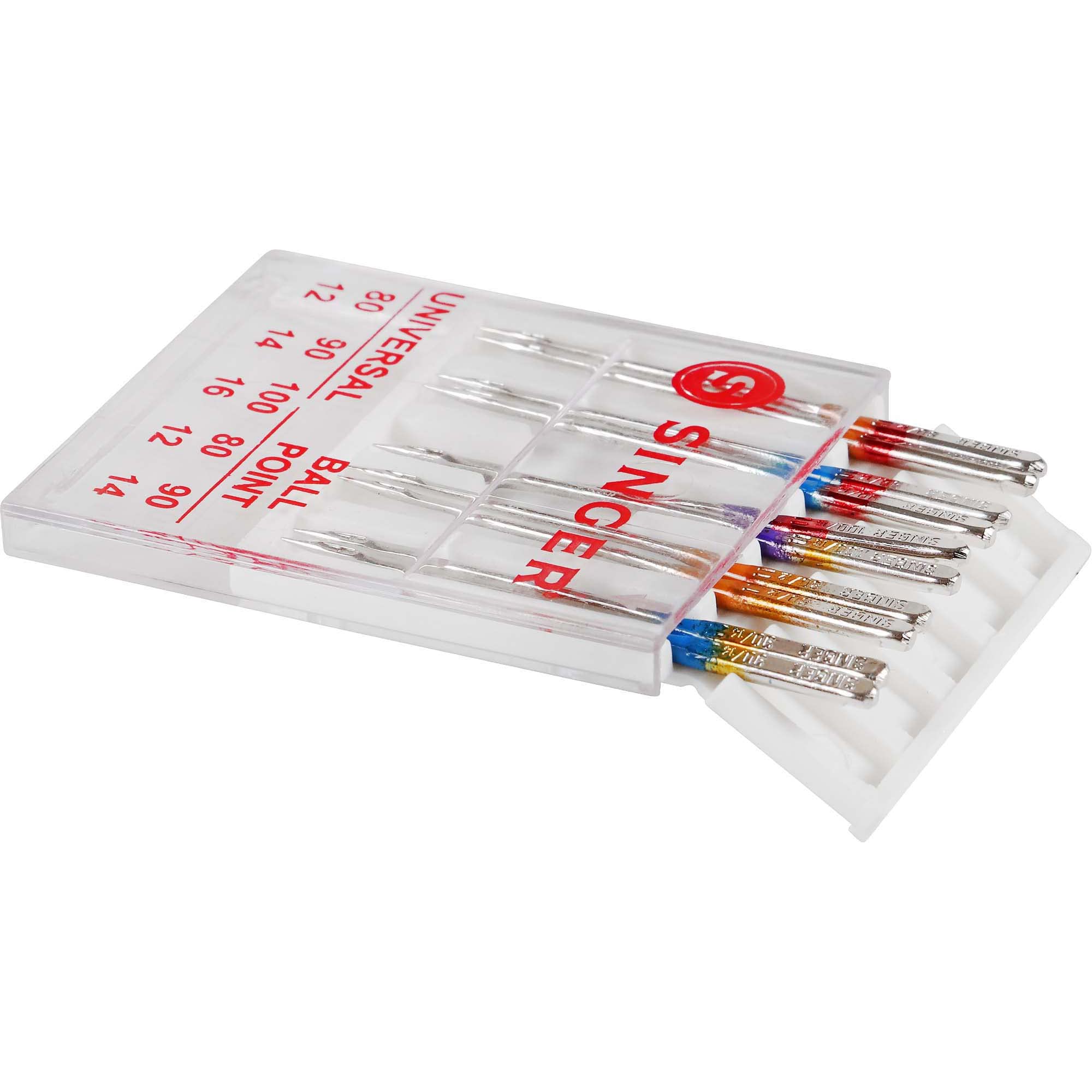 SINGER Universal Regular & Ball Point Sewing Machine Needles, Sizes 80/12, 90/14, 100/16 - 10 Count