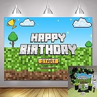 Pixel Happy Birthday Backdrop Video Game Party Supplies Baby Shower Banner for Kids Boys Room Decor Photograph Family Portrait Photo Booth Studio Props (6x4ft)