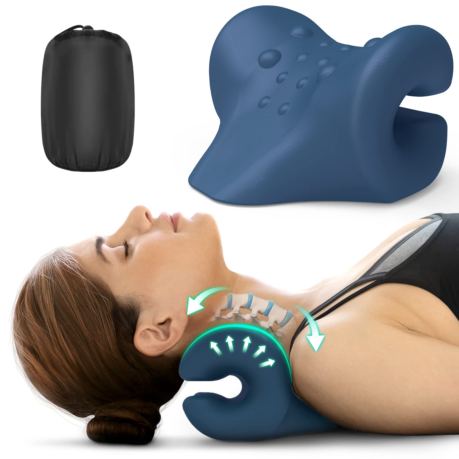 Mazori Odorless Neck Stretcher for Neck Pain Relief 2 Modes, Neck Cervical Traction Device Pillow for Spine Alignment, Chiropractic Neck and Shoulder Relaxer for TMJ Headache Muscle Tension