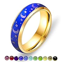6MM Stainless Steel Band Comfort Fit Temprature Sensitive Color Changing Mood Rings Rainbow Tone