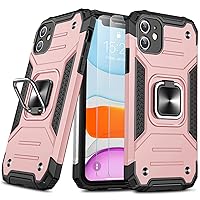 JAME Designed for iPhone 11 Case with Screen Protector 2PCS, Military-Grade Protection, Protective for iPhone 11 Phone Case, with Ring Kickstand, Shockproof Bumper Case for iPhone 11 6.1 Inch RoseGold