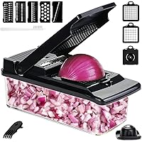 Vegetable Chopper, KATHSI Food Choppers Onion Chopper Vegetable Slicer Cutter Dicer Veggie chopper with Container,8 Blades, Black