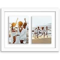 Americanflat 10x14 Collage Frame in White - Use as Two 5x7 Picture Frames with Floating Effect or One 10x14 Picture Frame - Slim Molding Photo Frame with Engineered Wood and Shatter-Resistant Glass