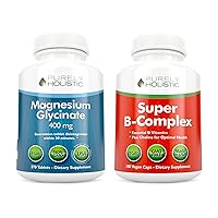 Purely Holistic Magnesium Glycinate 400mg + Super Vitamin B Complex - Vegan Bundle - 270 Tablets & 180 Capsules - Made in USA