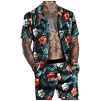 Tracksuit For Men 2 Piece 2 Piece Vacation Outfits For Men Tracksuits Flower Button Down Hawaiian Beach Shirt Set