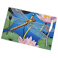 (Dragonfly Painting) Rectangular Printed Polyester Placemats Non-Slip Washable Placemat Decor for Kitchen Dining Table Indoor Outdoor Placemats 12x18in