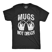 Mens Mugs Not Drugs Funny Drinking T-Shirt Beer Party Bar Tee