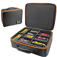 Portable Tool Battery Hard Carrying Case fits for Dewalt/Milwaukee/Makita/Ryobi 12V/18V/20V Battery & Charger,Power Tool Box Storage Bag with Adjustable Dividers for Small Parts & Hardware Organizer