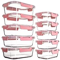 10 Pack Glass Food Storage Containers with Lids Leakproof, Airtight Glass Meal Prep Containers For Lunch, On The Go, Leftover, Dishwasher Safe